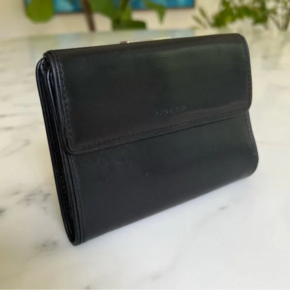 COACH Vintage Polished Calfskin Leather Large Credit Card Wallet Black 7823